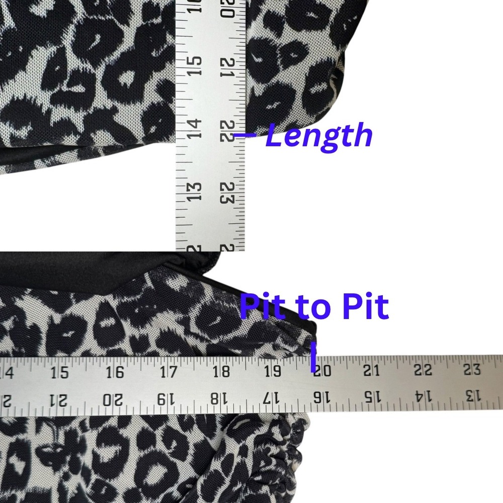 Maeve Leopard Print Ruched Mesh Off-The-Shoulder Top XL Black White Mob Wife - Picture 9 of 9